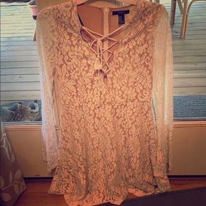 White lace tie up front skater dress